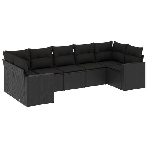 Sofasæt til haven 7 dele med hynder polyrattan sort