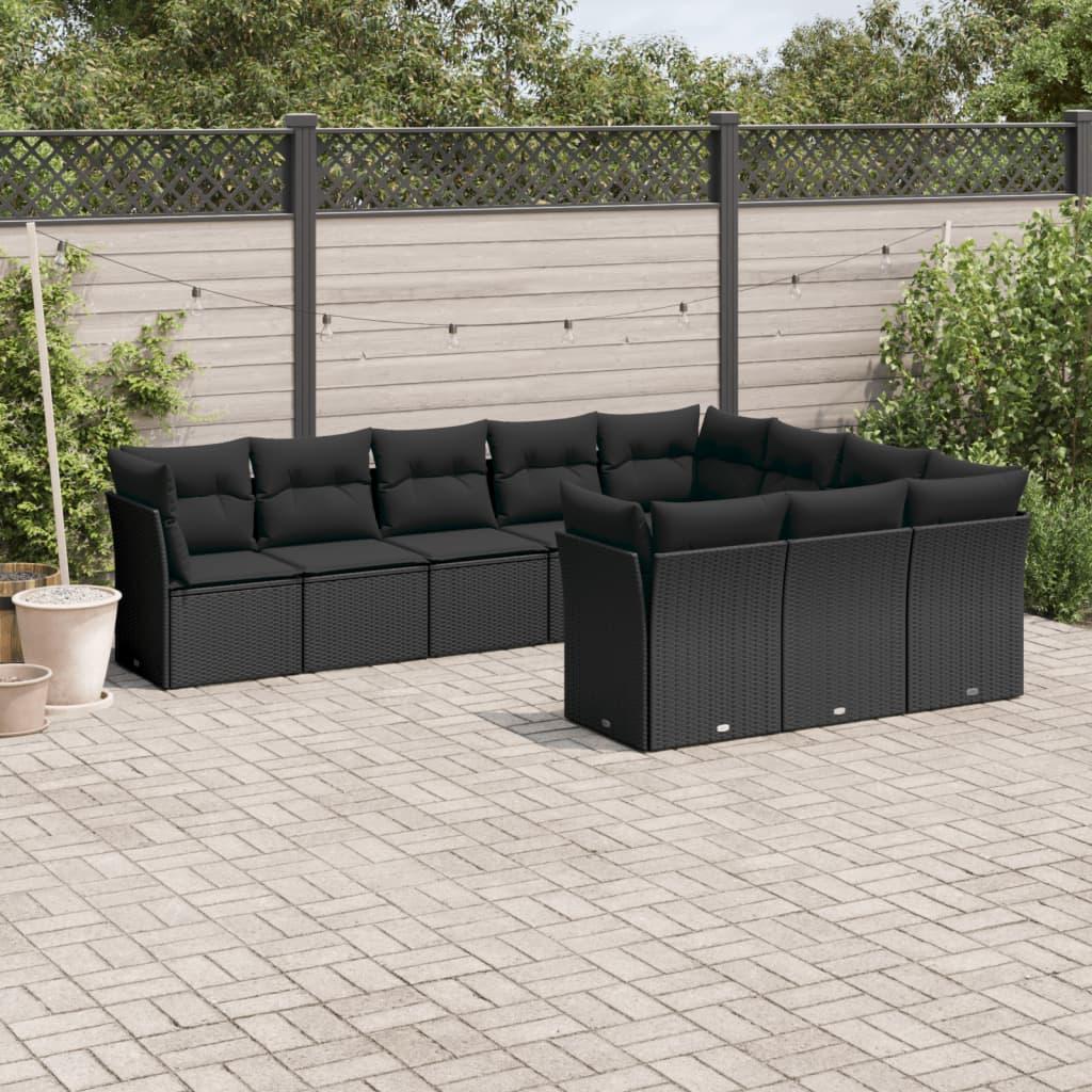 Sofasæt til haven 10 dele med hynder polyrattan sort