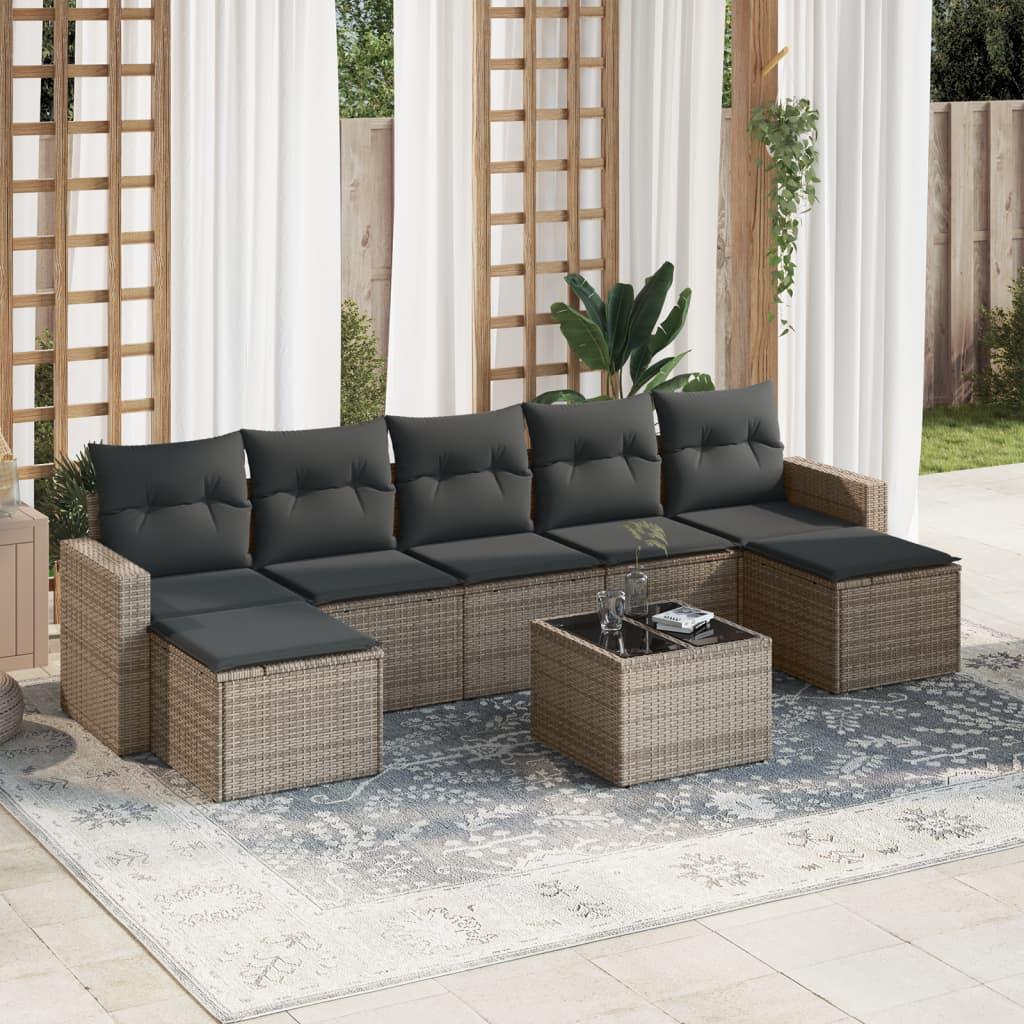 Sofasæt til haven 8 dele med hynder polyrattan grå