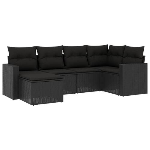 Sofasæt til haven 6 dele med hynder polyrattan sort