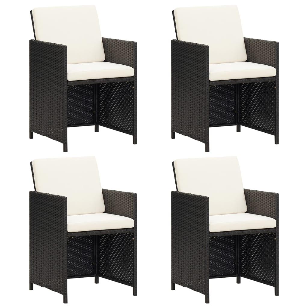 Havestole med hynder 4 stk. polyrattan sort