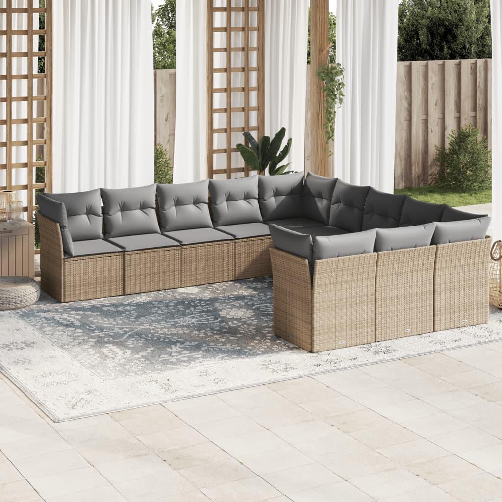 Sofasæt til haven 11 dele med hynder polyrattan beige