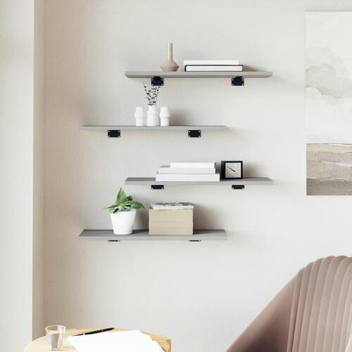 Væghylder 4 stk. 60x20x1,5 cm konstrueret træ grå sonoma-eg