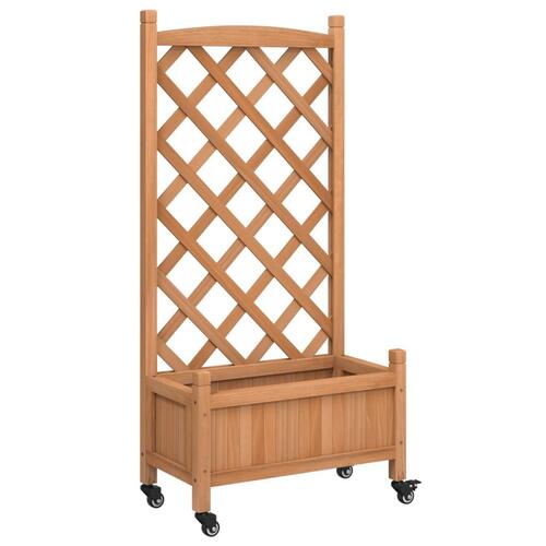 Plantekasse med espalier og hjul massivt fyrretræ brun