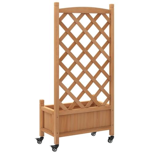 Plantekasse med espalier og hjul massivt fyrretræ brun