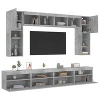 Væghængt tv-møbel 8 dele med LED-lys betongrå