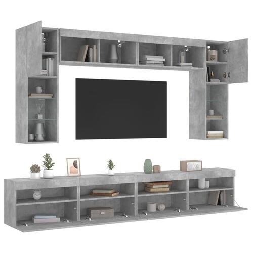 Væghængt tv-møbel 8 dele med LED-lys betongrå