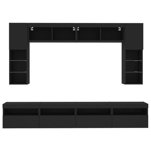 Væghængt tv-møbel 8 dele med LED-lys sort