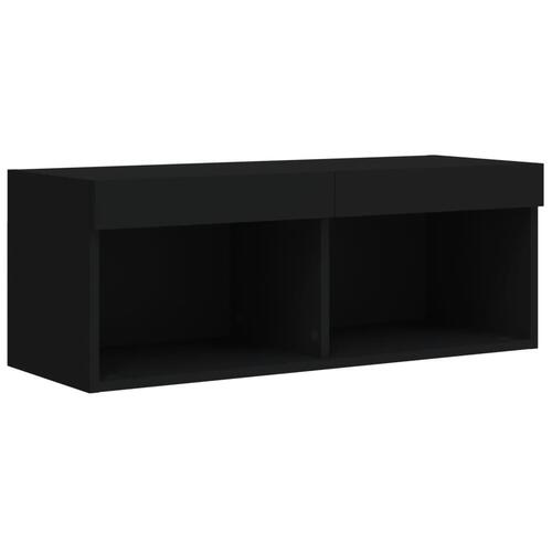 Væghængt tv-møbel 8 dele med LED-lys sort