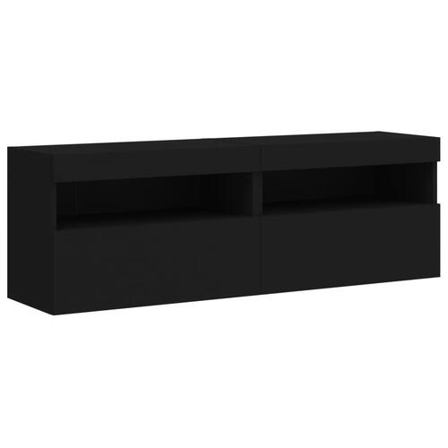 Væghængt tv-møbel 8 dele med LED-lys sort