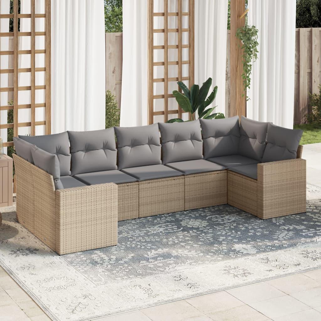 Sofasæt til haven 7 dele med hynder polyrattan beige