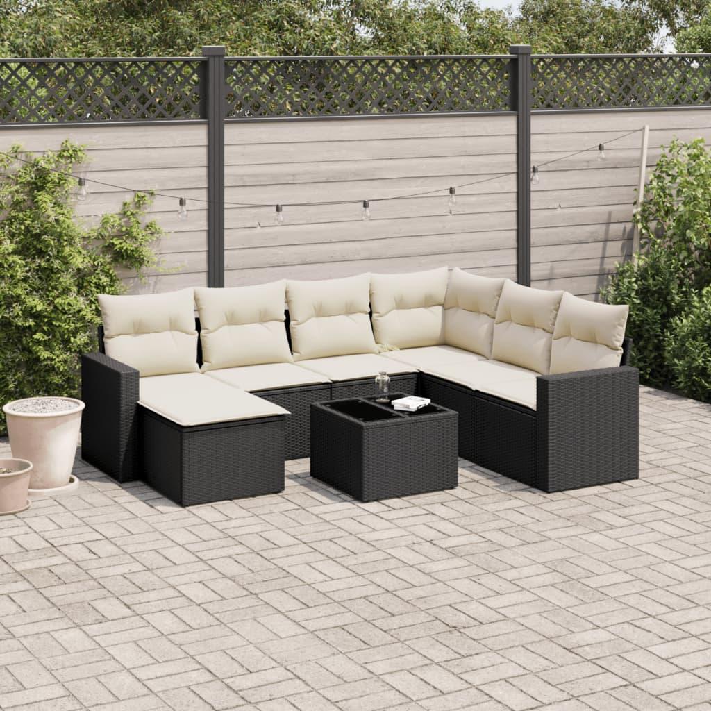 Sofasæt til haven i polyrattan - 8 dele med hynder, sort