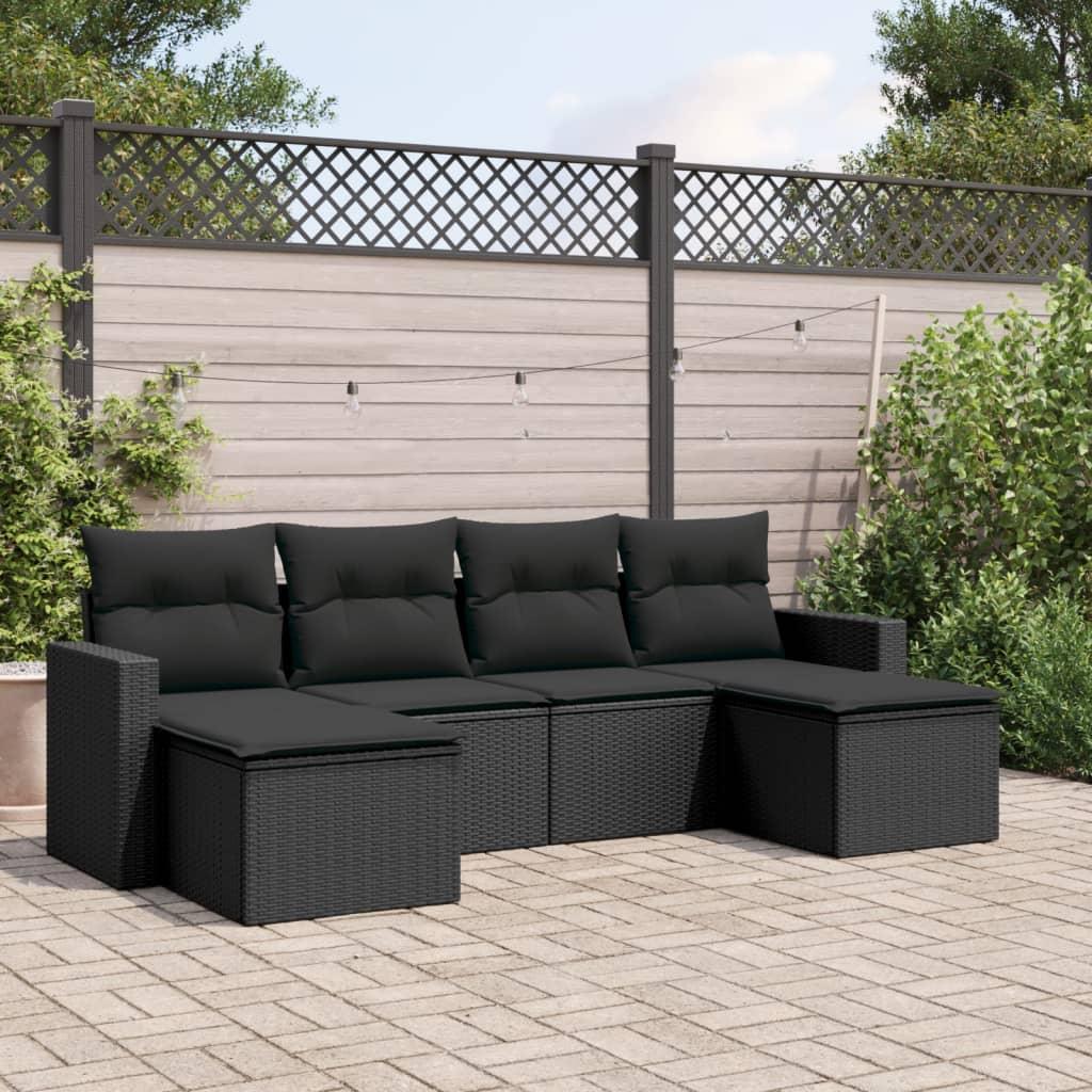 Sofasæt til haven 6 dele med hynder polyrattan sort