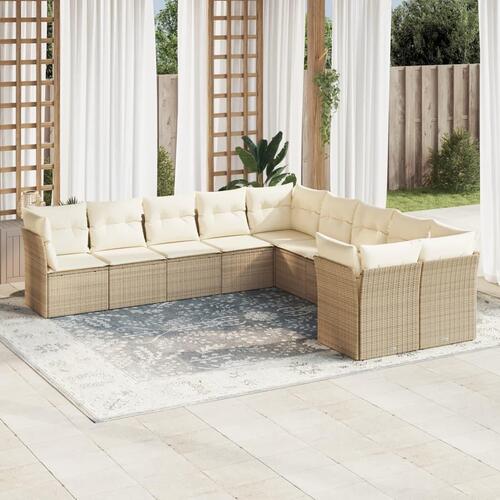 Sofasæt til haven 10 dele med hynder polyrattan beige