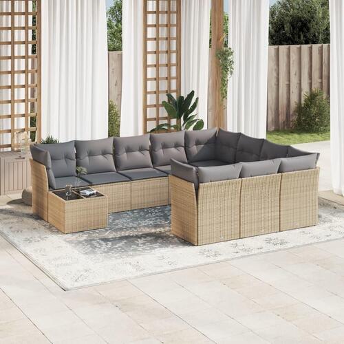 Sofasæt til haven 11 dele med hynder polyrattan beige