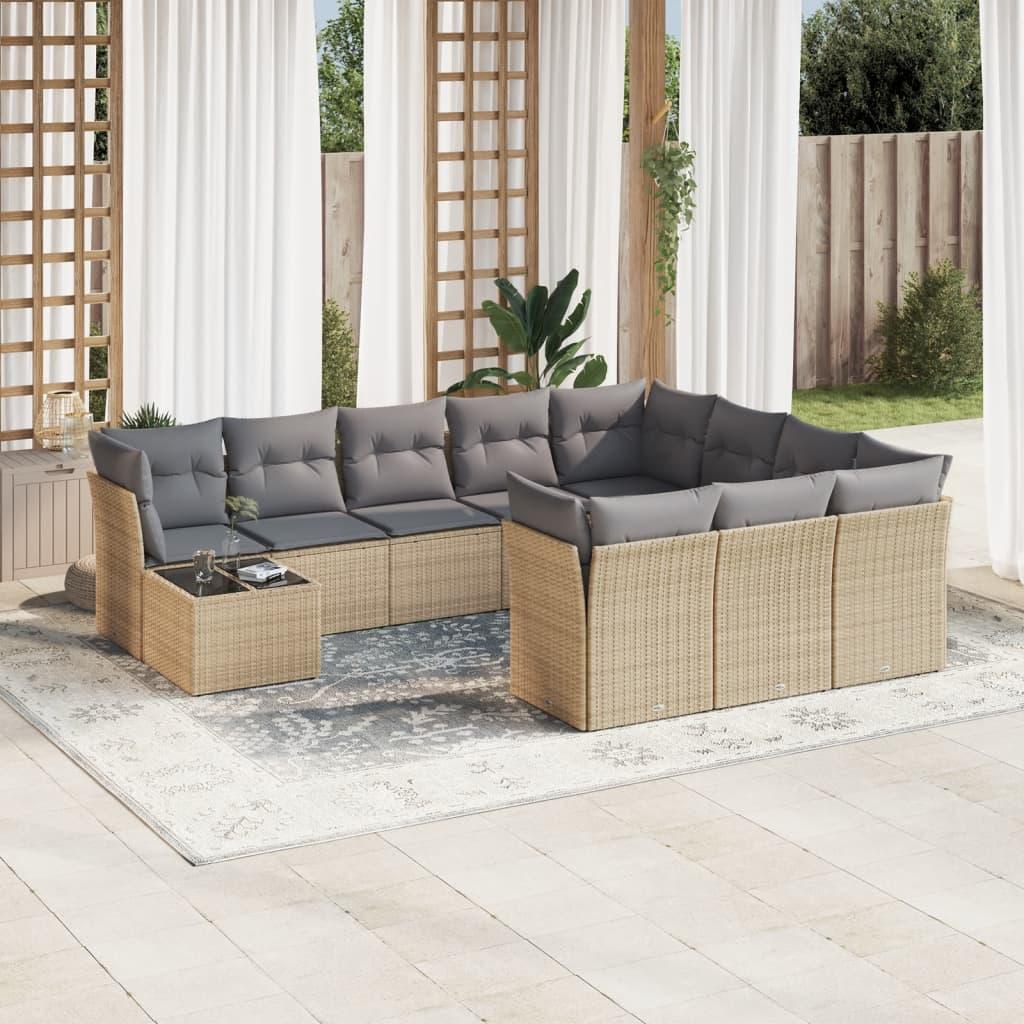 Sofasæt til haven 11 dele med hynder polyrattan beige