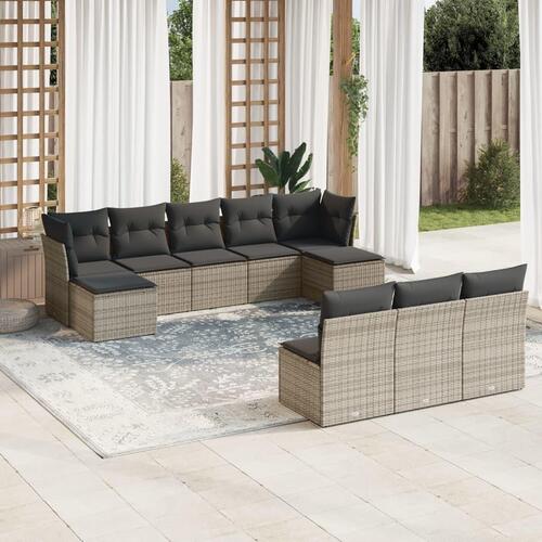 Sofasæt til haven 10 dele med hynder polyrattan grå