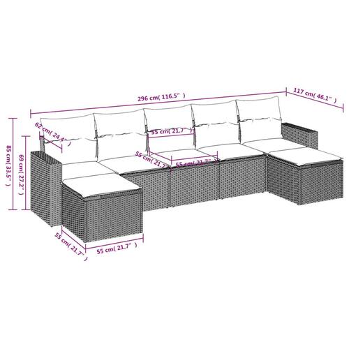 Sofasæt til haven 7 dele med hynder polyrattan sort