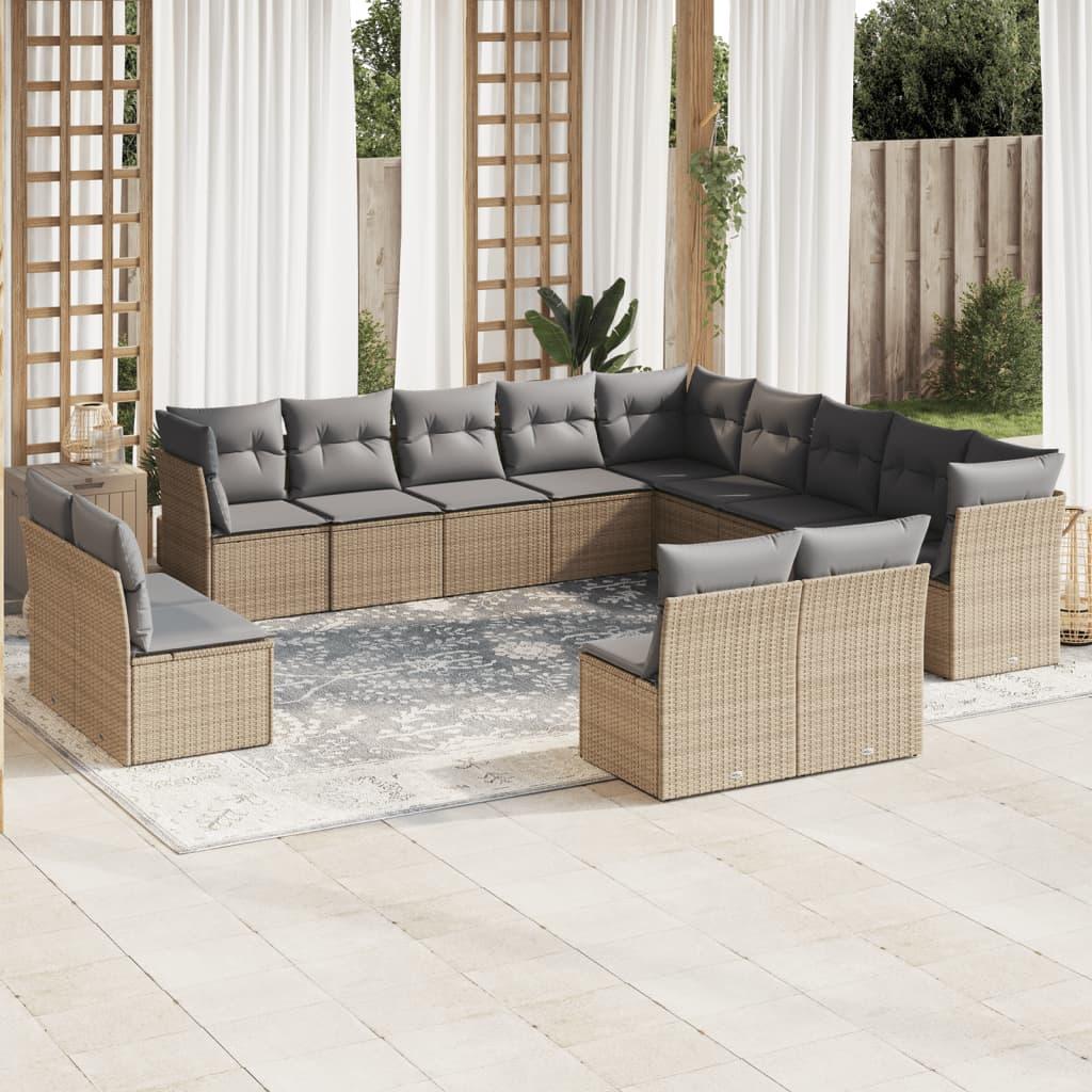 Sofasæt til haven 13 dele med hynder polyrattan beige