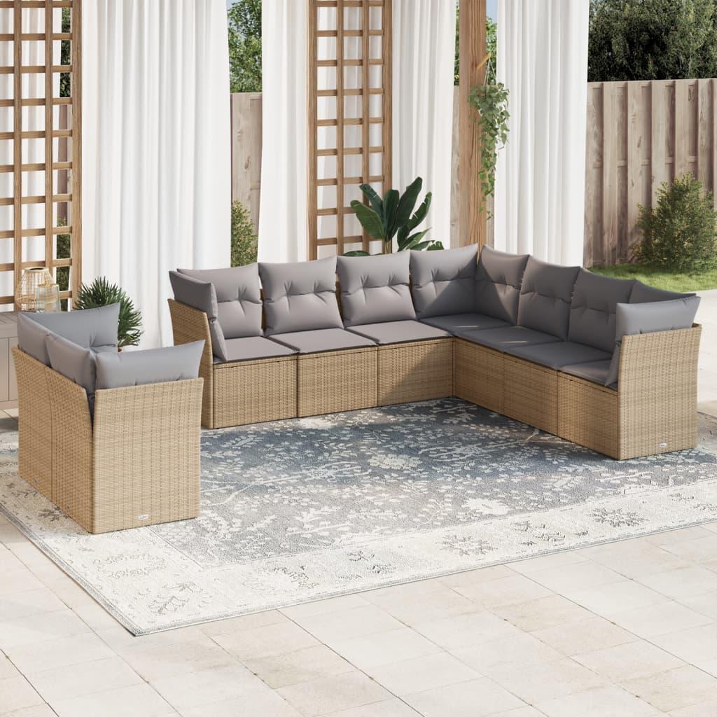 Sofasæt til haven 9 dele med hynder polyrattan beige