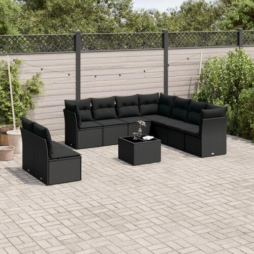 Sofasæt til haven 10 dele med hynder polyrattan sort