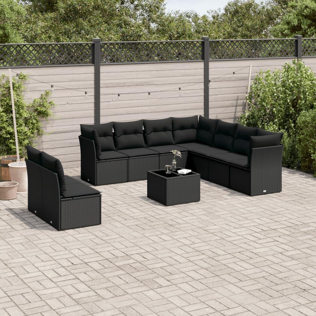 Sofasæt til haven 10 dele med hynder polyrattan sort