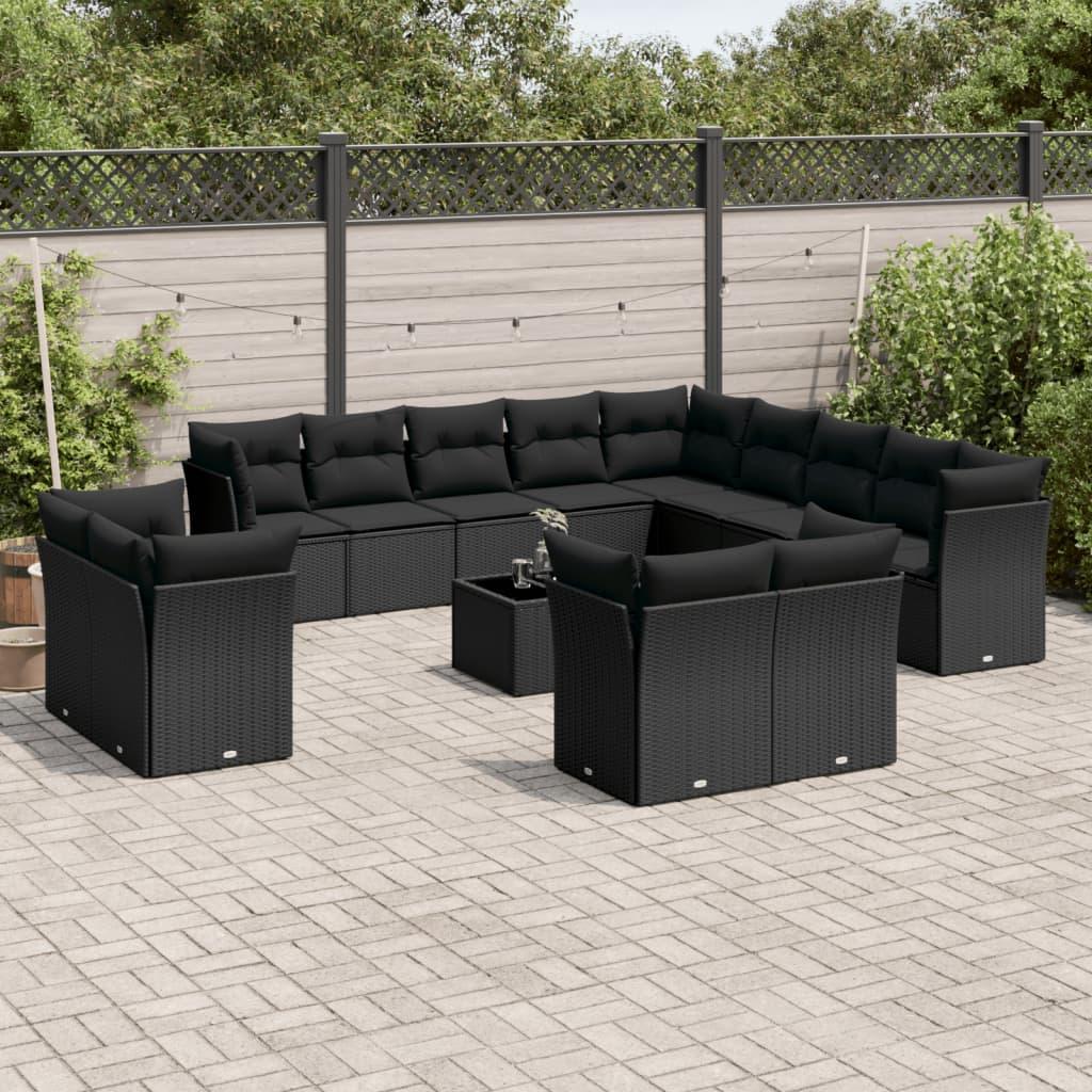 Sofasæt til haven 14 dele med hynder polyrattan sort