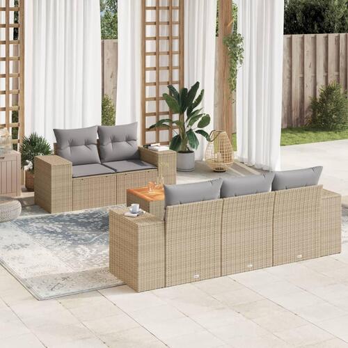 Sofasæt til haven 6 dele med hynder polyrattan beige