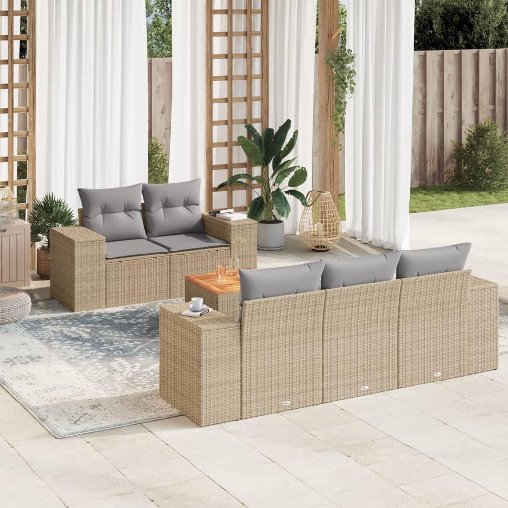 Sofasæt til haven 6 dele med hynder polyrattan beige