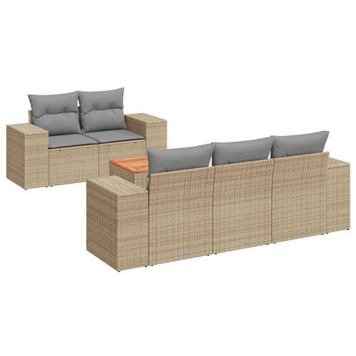 Sofasæt til haven 6 dele med hynder polyrattan beige