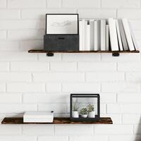 Væghylder 4 stk. 80x20x1,5 cm konstrueret træ røget egetræ