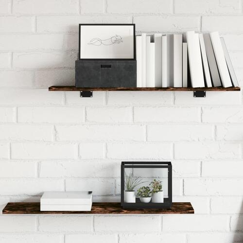 Væghylder 4 stk. 80x20x1,5 cm konstrueret træ røget egetræ
