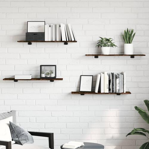 Væghylder 4 stk. 80x20x1,5 cm konstrueret træ røget egetræ