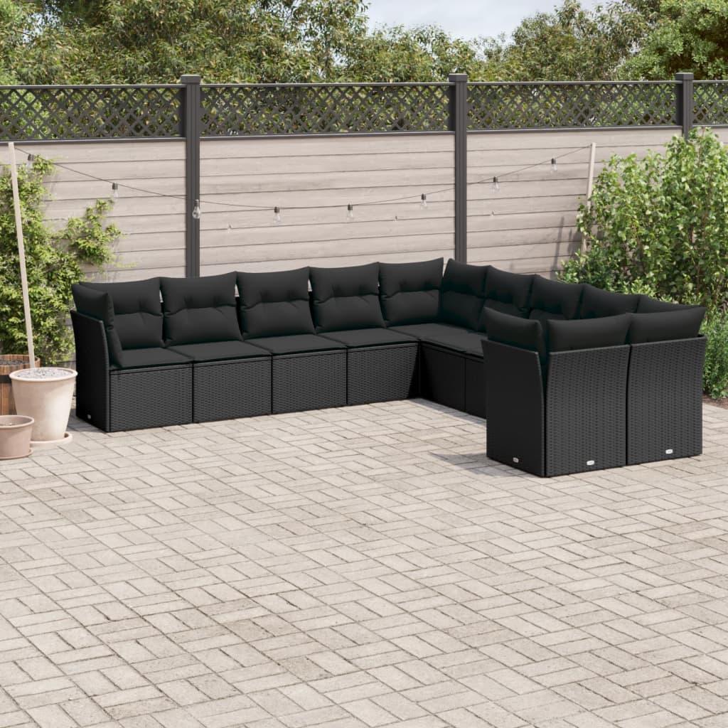 Sofasæt til haven 10 dele med hynder polyrattan sort