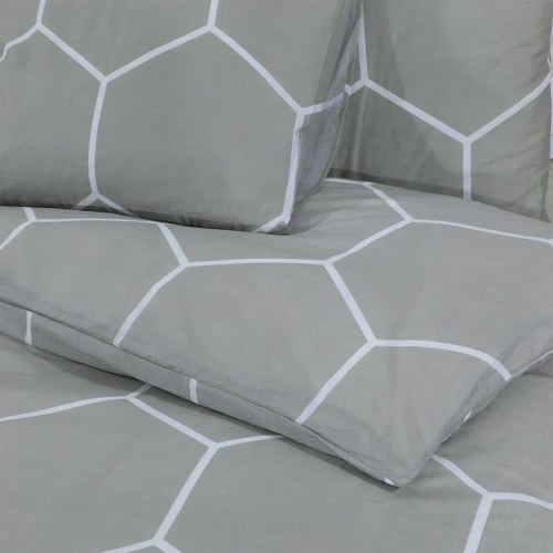 Sengetøjssæt 220×240 cm - bomuld, grå, med geometrisk mønster