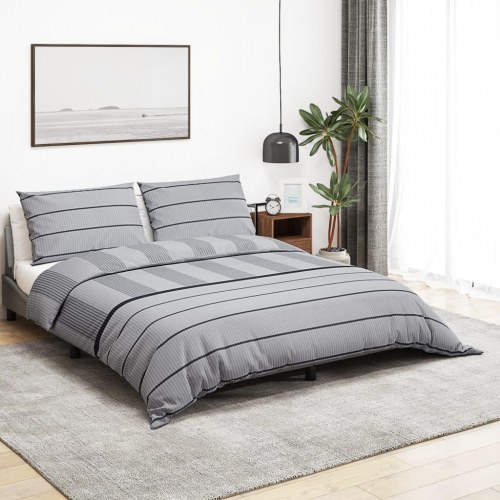 Sengetøjssæt 260×240 cm i 100 % bomuld - grå stribet