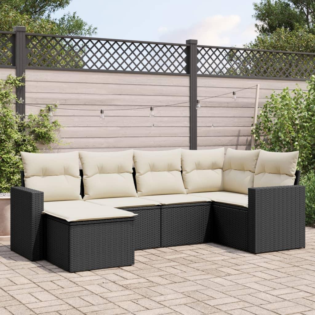 Sofasæt til haven 6 dele med hynder polyrattan sort