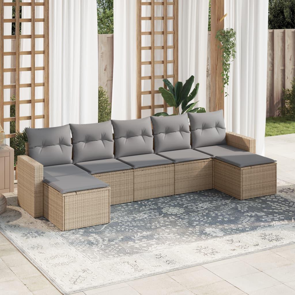 Sofasæt til haven 7 dele med hynder polyrattan beige