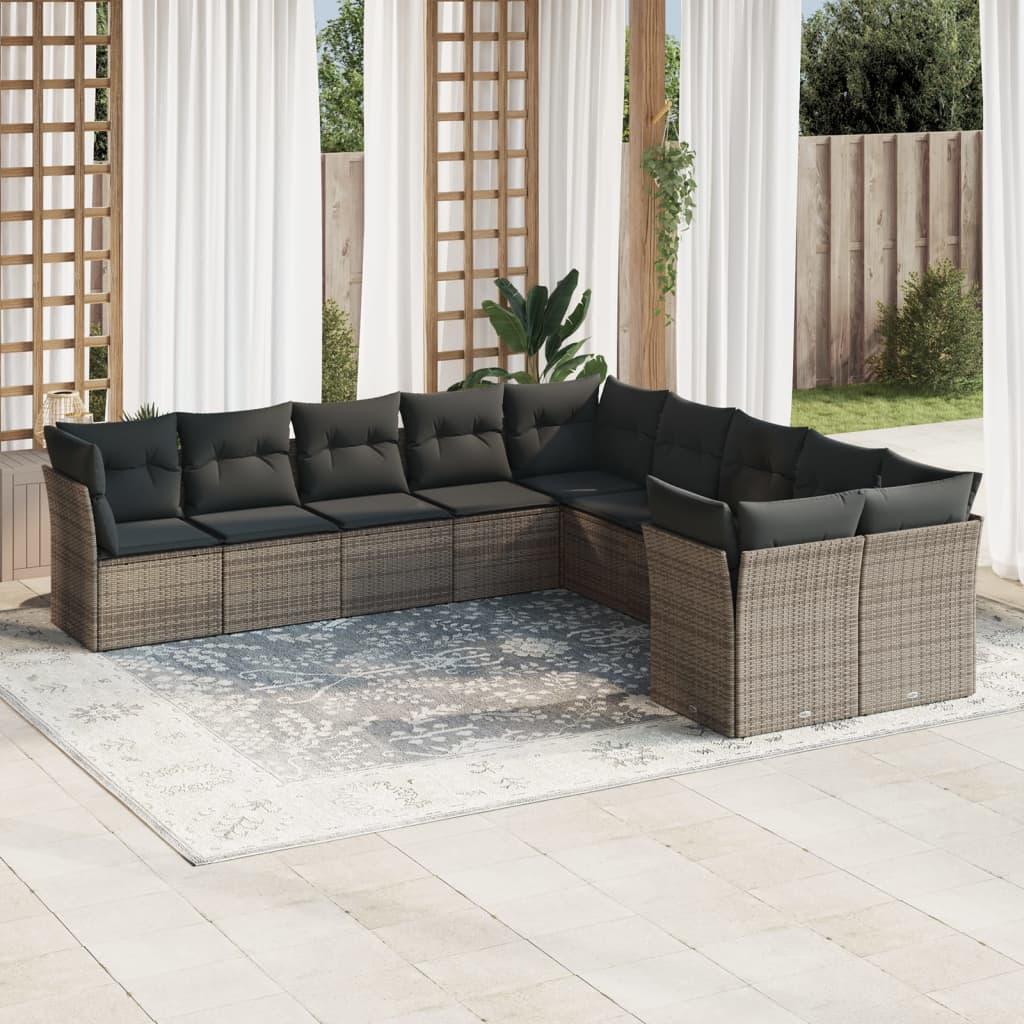 Sofasæt til haven 10 dele med hynder polyrattan grå