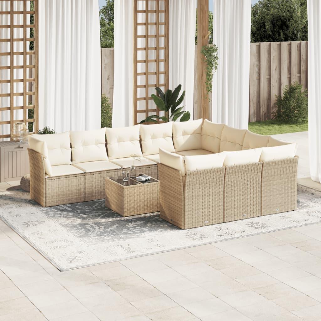 Sofasæt til haven 11 dele med hynder polyrattan beige