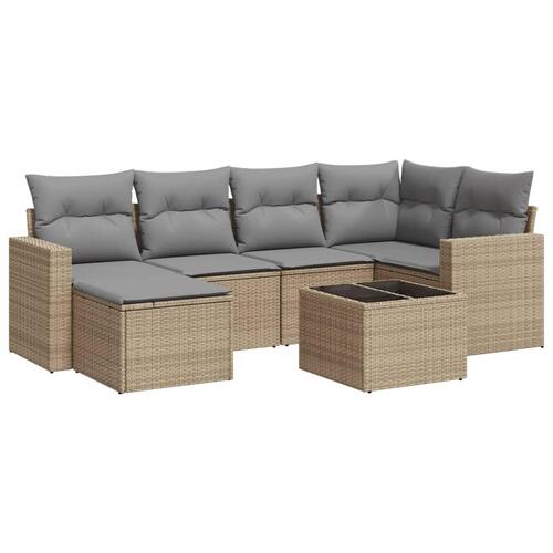 Sofasæt til haven 7 dele med hynder polyrattan beige