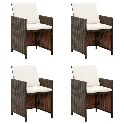 Havestole med hynder 4 stk. polyrattan brun
