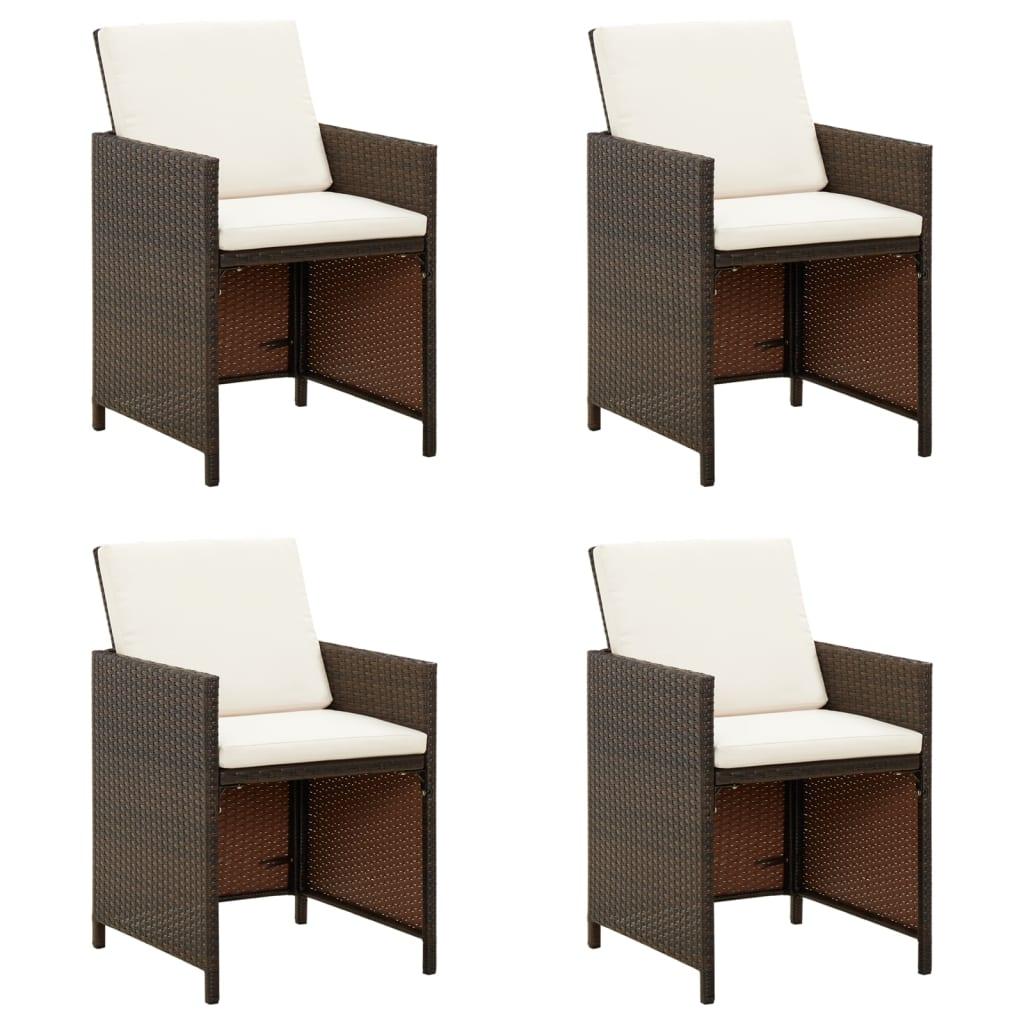 Havestole med hynder 4 stk. polyrattan brun