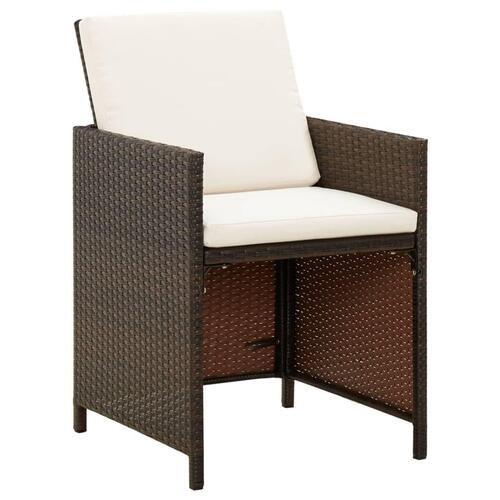 Havestole med hynder 4 stk. polyrattan brun