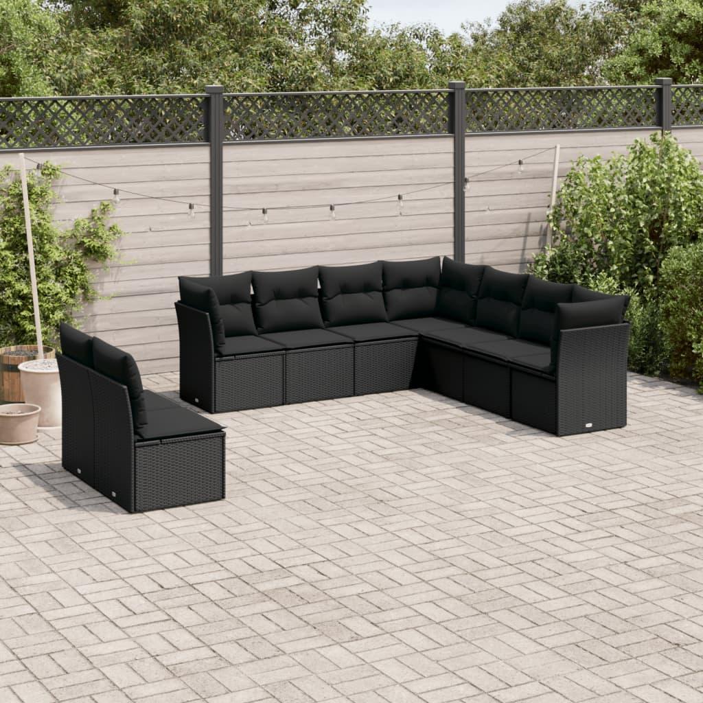 Sofasæt til haven 9 dele med hynder polyrattan sort