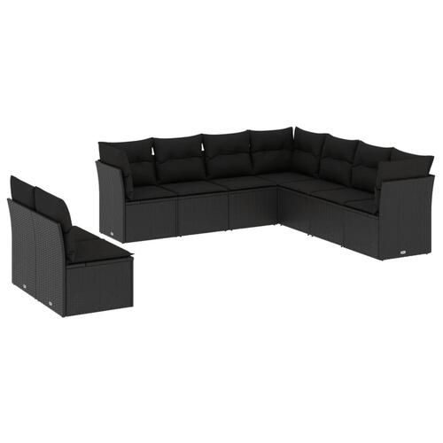 Sofasæt til haven 9 dele med hynder polyrattan sort