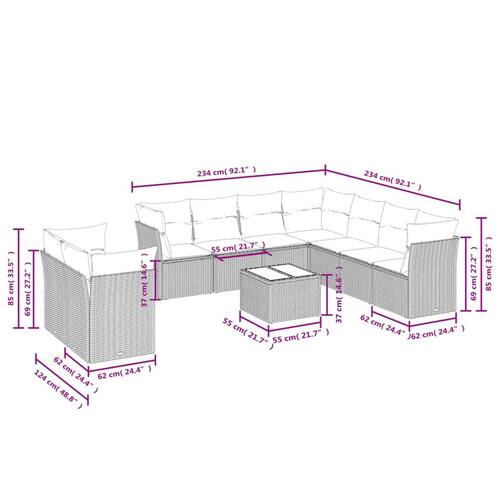 Sofasæt til haven 10 dele med hynder polyrattan beige