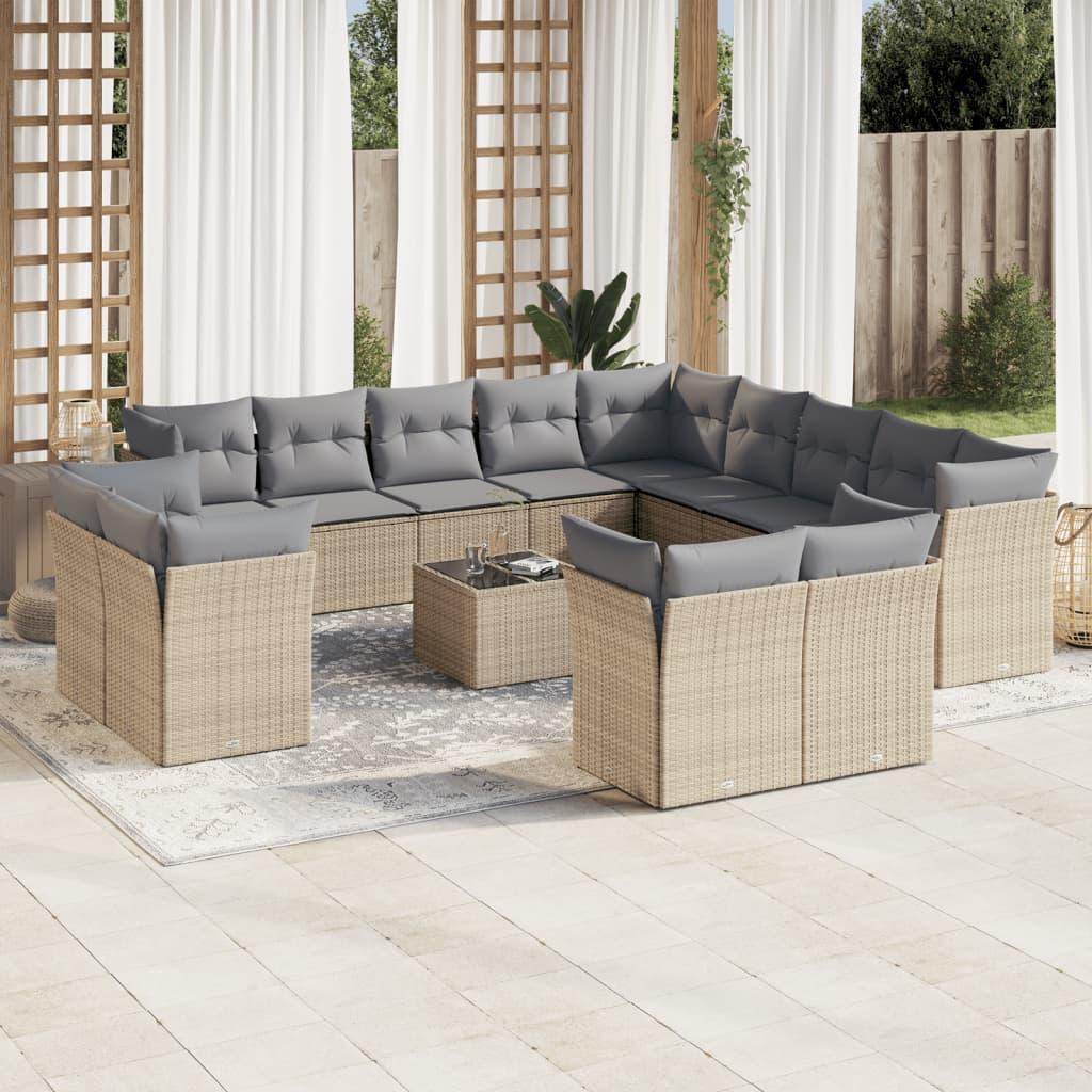 Sofasæt til haven 14 dele med hynder polyrattan beige