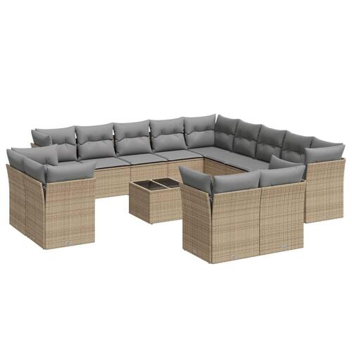Sofasæt til haven 14 dele med hynder polyrattan beige