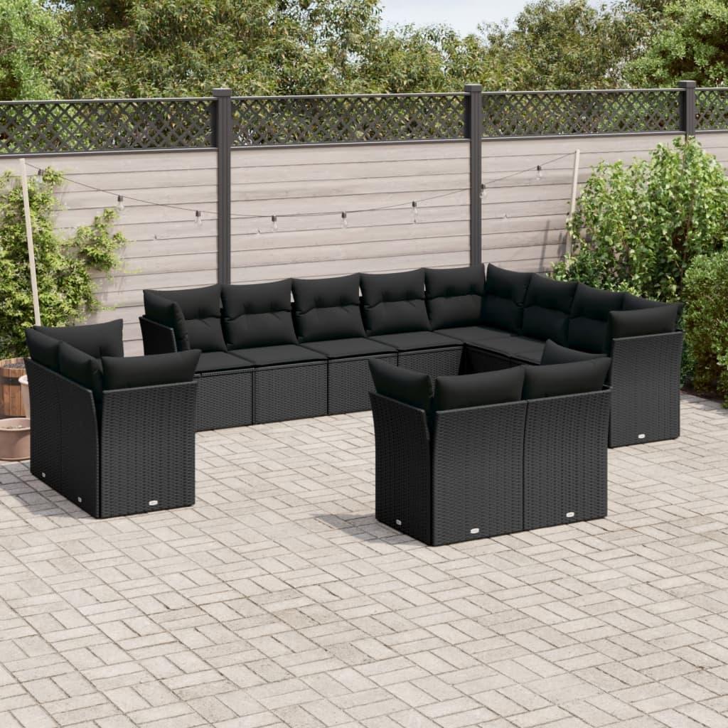 Sofasæt til haven 12 dele med hynder polyrattan sort